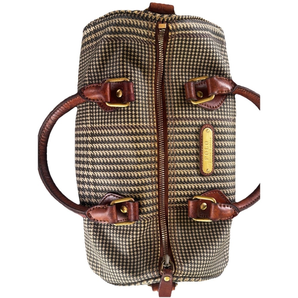 Vintage Polo Ralph Lauren Boston Bag W/ Houndstooth Pattern & Leather Handles - Picture 3 of 9